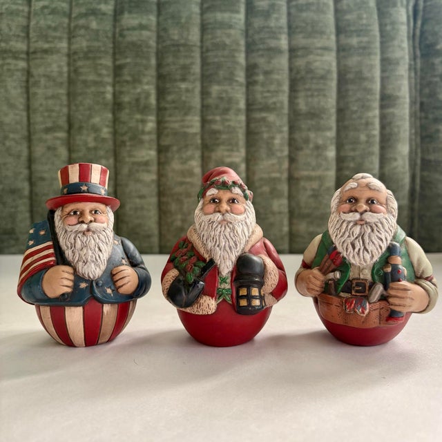 Vintage Scioto Santa Figurines: Uncle Sam, Santa Toymaker, Old World Santa, Set of 3 For Sale - Image 9 of 10