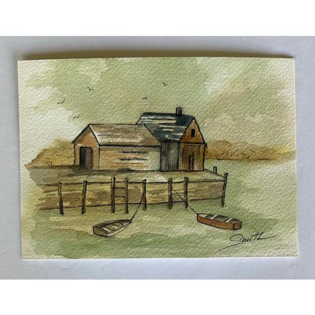 Two fishing boats waiting for adventure. Signed and ready to frame.