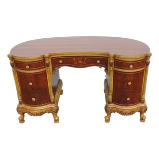 French Early 1900s Kidney Shape Carved Inlaid Writing Desk 6885 For Sale
