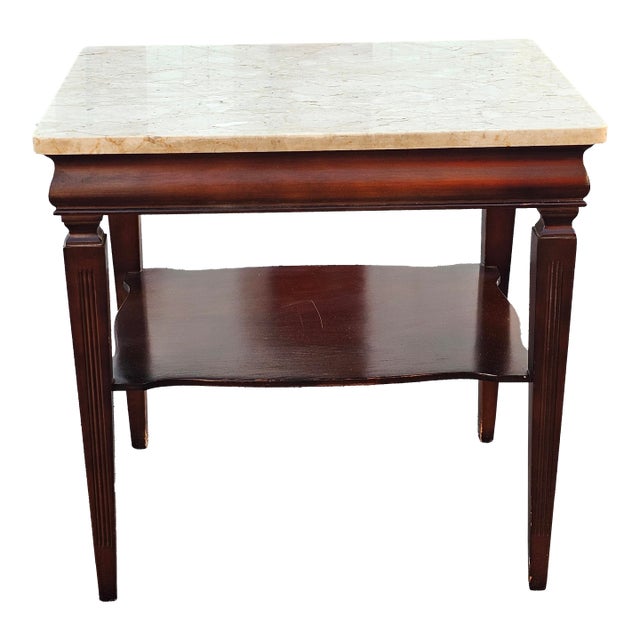 1960s Regency Style Tiered Mahogany Side Table With Marble Top For Sale