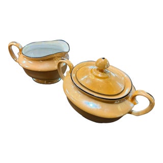 Vintage Art Deco Czech Lusterware Sugar and Creamer Set by Bell China, Czechoslovakia For Sale