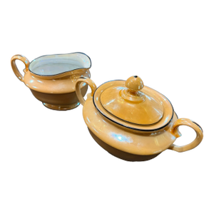 Vintage Art Deco Czech Lusterware Sugar and Creamer Set by Bell China, Czechoslovakia