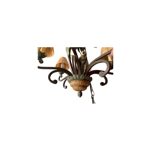Mid 20th Century Wrought Iron Parrot Chandelier With 6 Lights, Shades For Sale In Naples, FL - Image 6 of 8