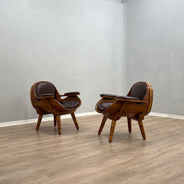 Brown Rustic Wooden Barrel Chairs and Sofa, Italy, 1970s, Set of 4 For Sale - Image 8 of 18