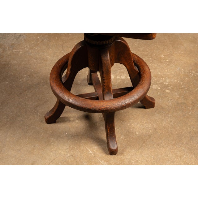 Sikes Oak Adjustable Swivel Stool, C. 1930s For Sale - Image 11 of 12