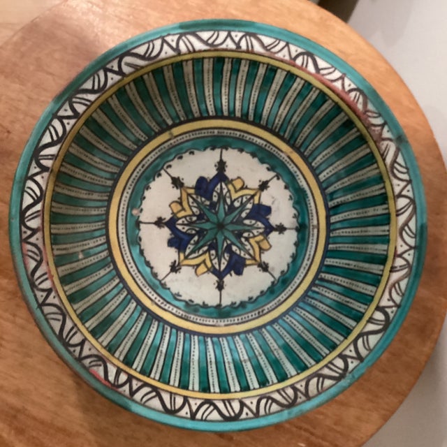 Late 19th Century Large Moroccan Ceramic Wall Decor Plate Polychrome Handcrafted Hand Painted Glazed From Fez For Sale - Image 10 of 12