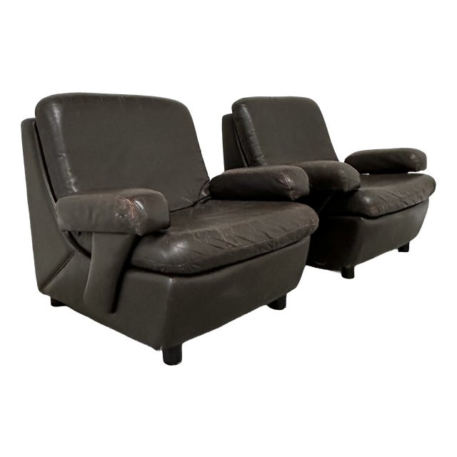 Mid-Century Modern Leather Club Chairs, 1970s, Set of 2 For Sale