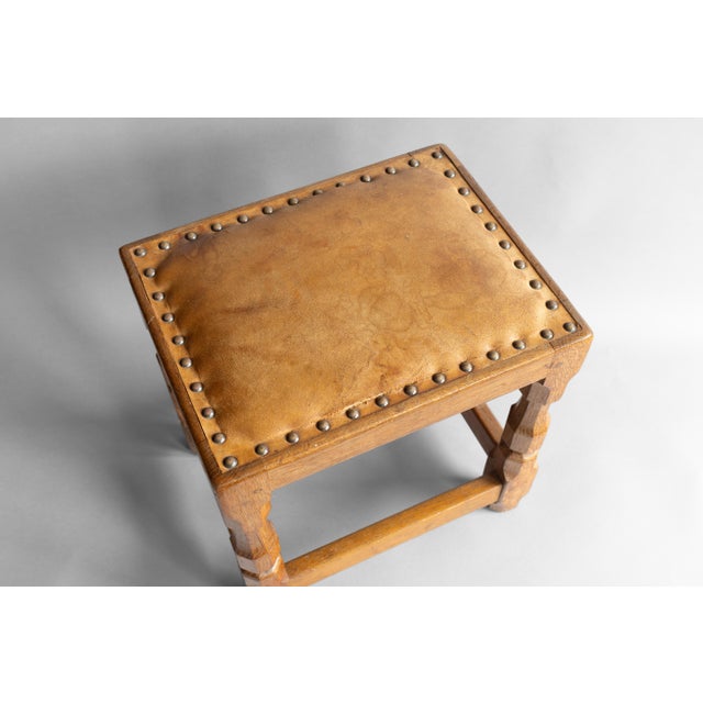 Vintage Carved Oak Stool, 1950s For Sale - Image 3 of 6