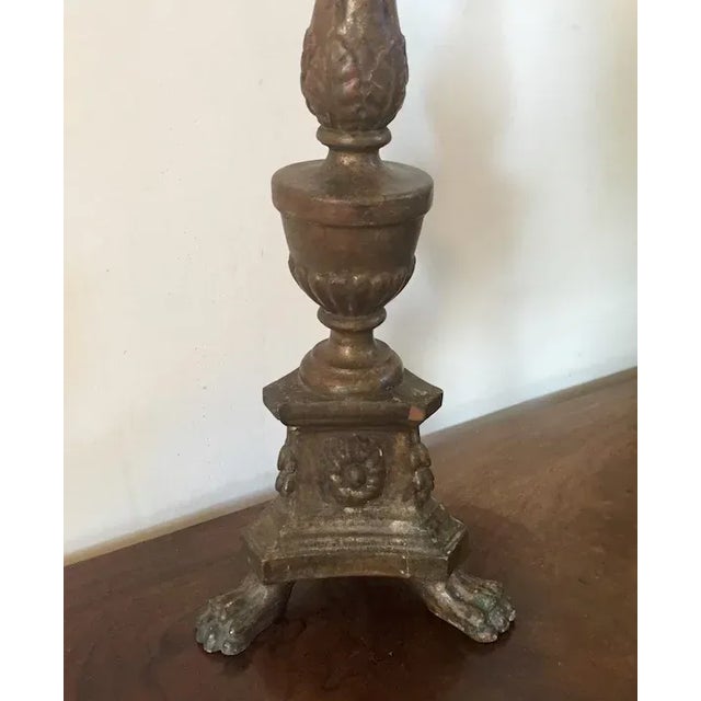 Antique 18th Century Continental Baroque Carved and Gilt Wood Altar Candlestick For Sale - Image 10 of 11