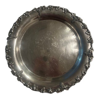 Vintage Grapevine Silver-Tone Serving Platter For Sale