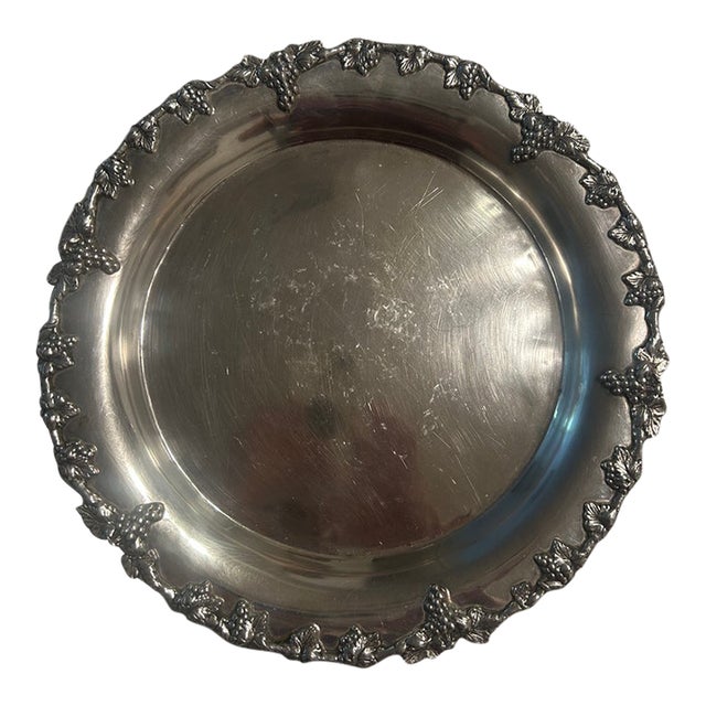 Vintage Grapevine Silver-Tone Serving Platter For Sale