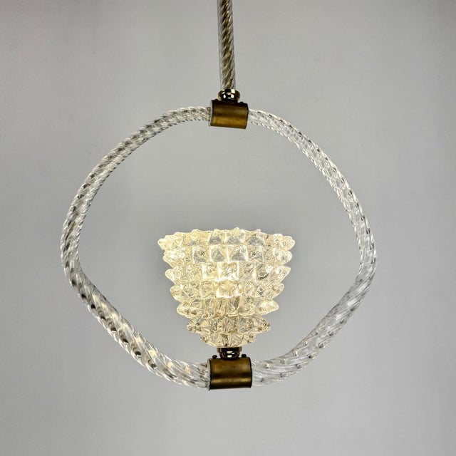 Rostrato Murano Glass Pendant Lamp attributed to Barovier Toso, Italy, 1940s This piece is attributed to the mentioned...
