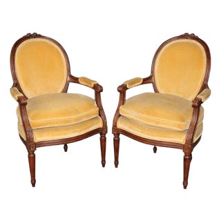 Pair Louis XVI Style French Armchairs For Sale