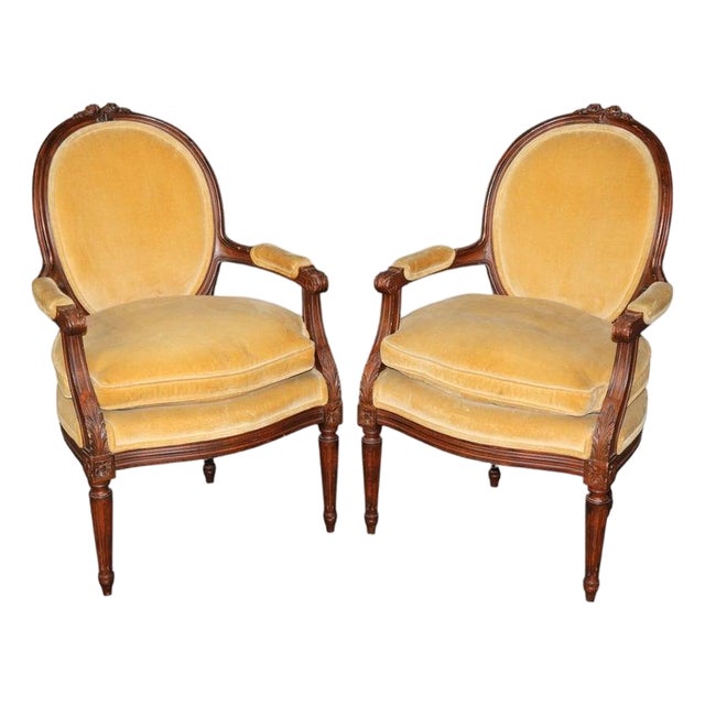 Pair Louis XVI Style French Armchairs For Sale