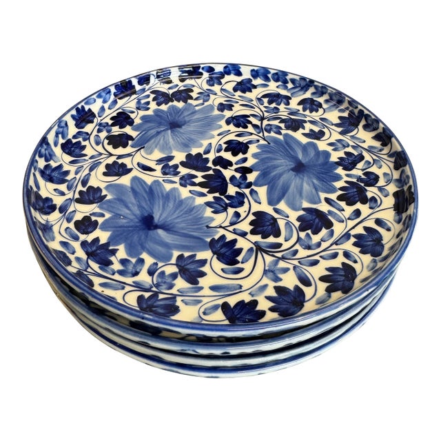 Hand Painted Floral Dessert Plates , S/4 For Sale