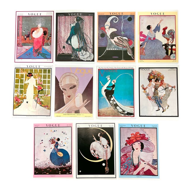 Vintage Vogue Magazine Cover Fashion Illustration Prints – Set of 11 For Sale