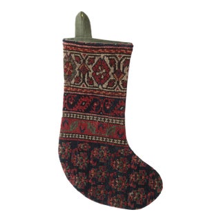 Christmas Stocking From Antique Sene Rug – Rich Green, Red & Blues Home Decor Stocking For Sale