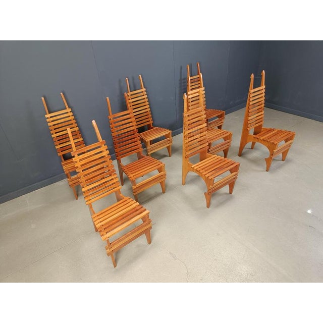 Wood Postmodern Calcar Dining Chairs by Benoit Lange, 1990s, Set of 8 For Sale - Image 7 of 12