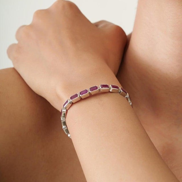 Ruby Octagon Cut Tennis Bracelet in 925 Sterling Silver For Sale - Image 6 of 10