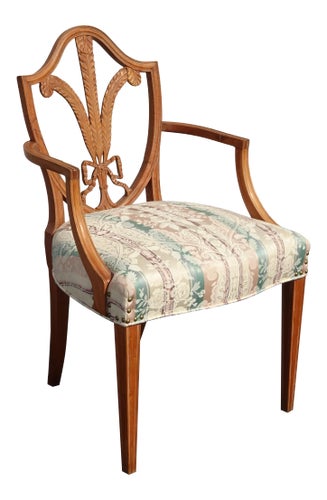 Vintage French Country Carved Shield Accent Brown Chair