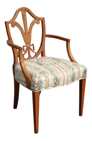 Vintage French Country Carved Shield Accent Brown Chair