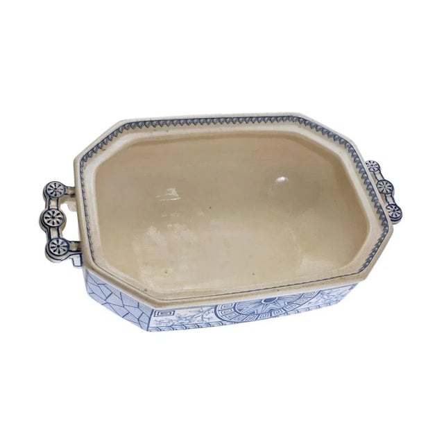 19th Century Davenport Soup Tureen Mersey Aesthetic Blue Transferware Antique Arts & Crafts Pottery For Sale In Philadelphia - Image 6 of 8