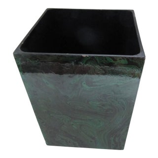Vintage Faux Malachite Waste Basket For Sale