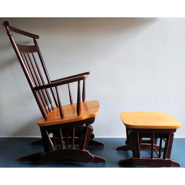 Wood Set of Mid-Century Recliner Chair and Ottoman, 1960s For Sale - Image 7 of 7