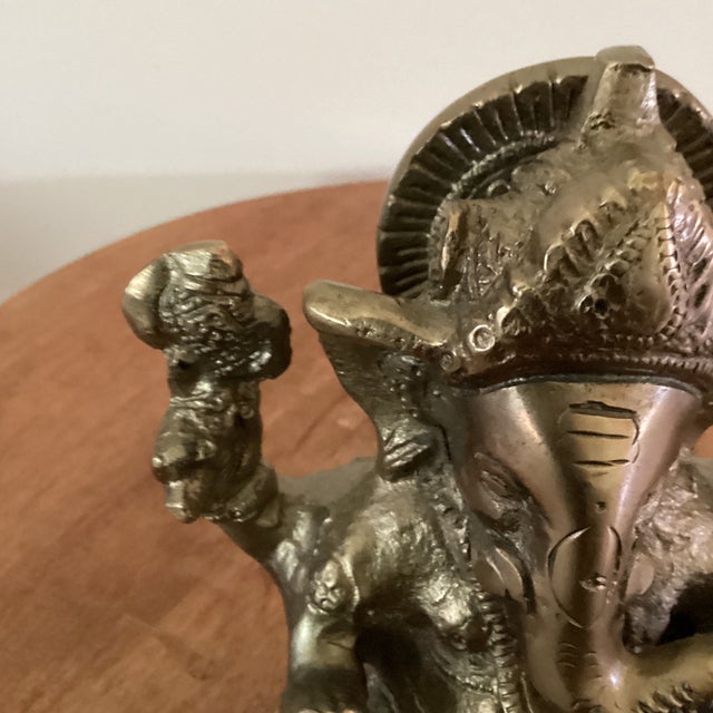 Vintage Handcrafted Solid Brass Hindu God Lord Ganesha Statue Sitting on the Lotus For Sale - Image 4 of 12