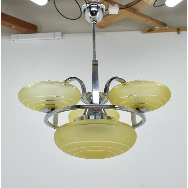 Yellow Art Deco Chandelier, 1930s For Sale - Image 8 of 18
