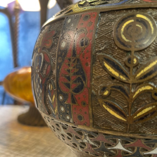 Metal Antique Japanese Champleve Enamel & Bronze Urn Style Table Lamp For Sale - Image 7 of 10