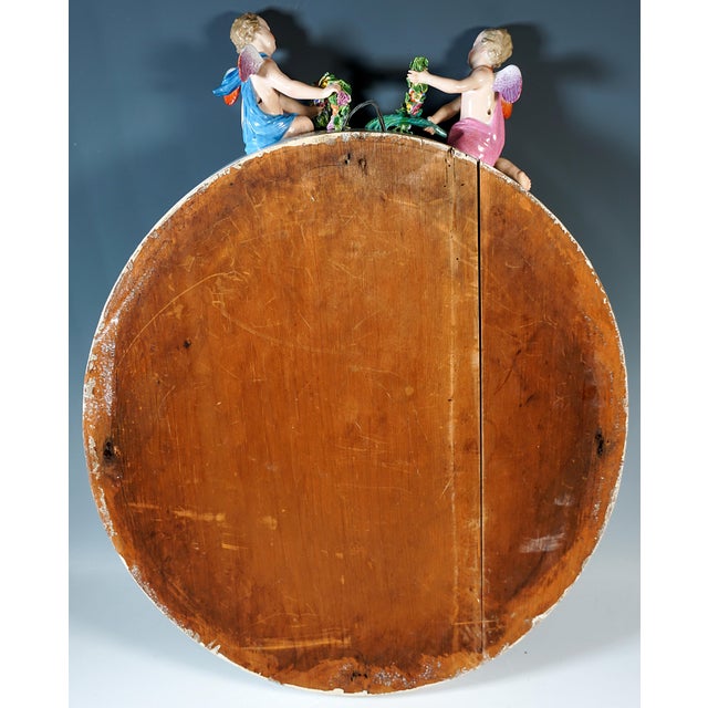 Brown Large Oval Wall Mirror with Winged Cupids from Meissen, 1860 For Sale - Image 8 of 10