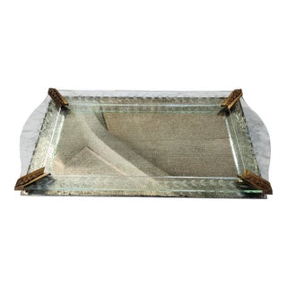 1940s Art Deco Etched Glass and Mirror Tray With Bronze Detailing For Sale