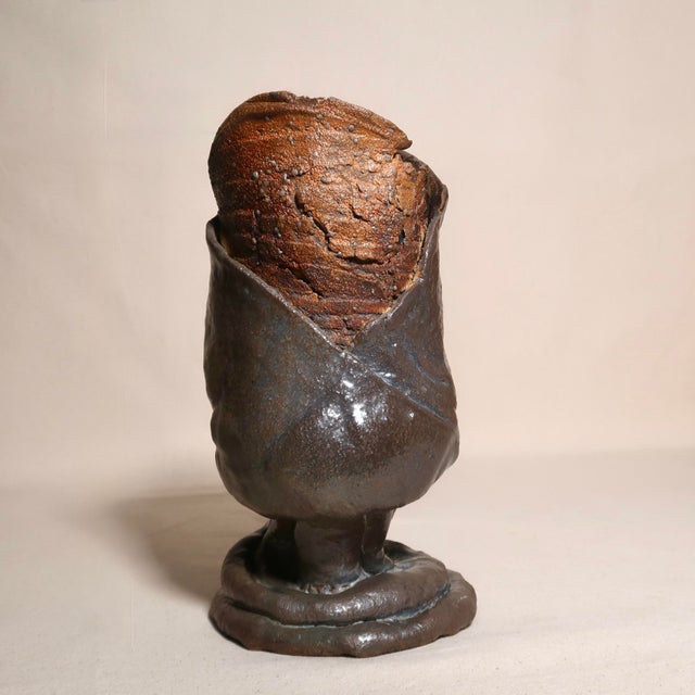 Large Fine Art Hand Built Studio Pottery Sculptural Brutalist Wabi Sabi Earth Tone Vessel For Sale - Image 4 of 17