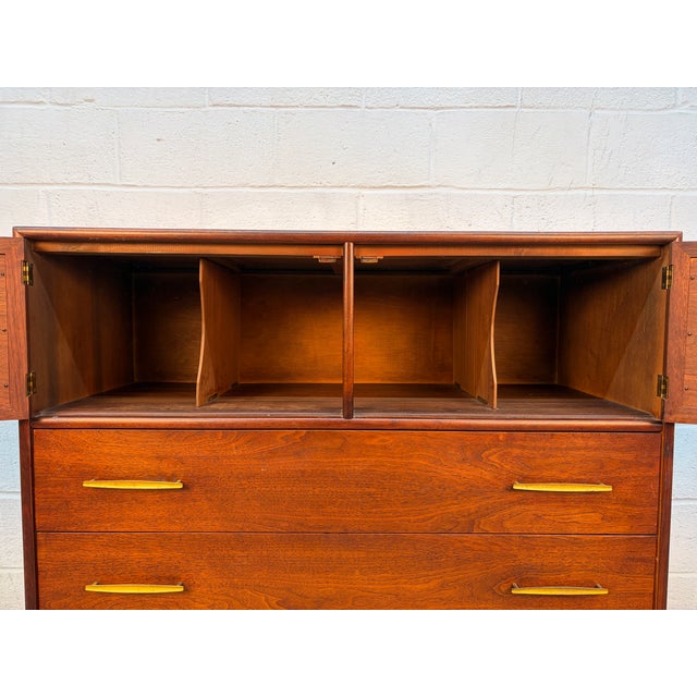 Brown Mid 20th Century Walnut and Cane Highboy Dresser by Ramseur Furniture For Sale - Image 8 of 13