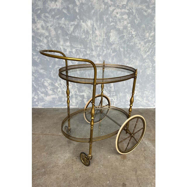 French Neoclassical Style Brass and Glass Bar Cart For Sale - Image 4 of 13