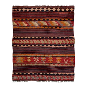 Red Vintage Kilim Handmade Flatweave Tribal Motif Wool Runner
