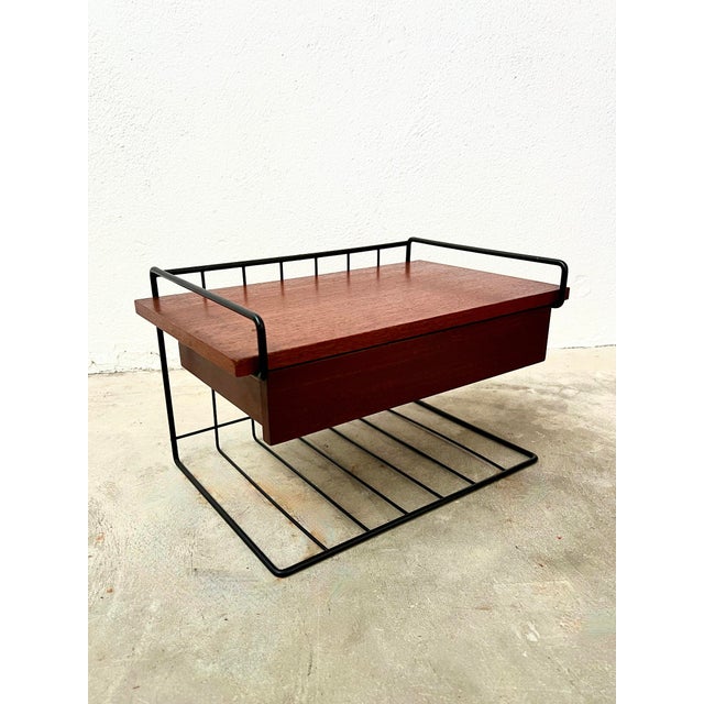 Mid-Century Modern Bedside Shelf with Drawers in Metal and Teak, 1960s For Sale - Image 12 of 12