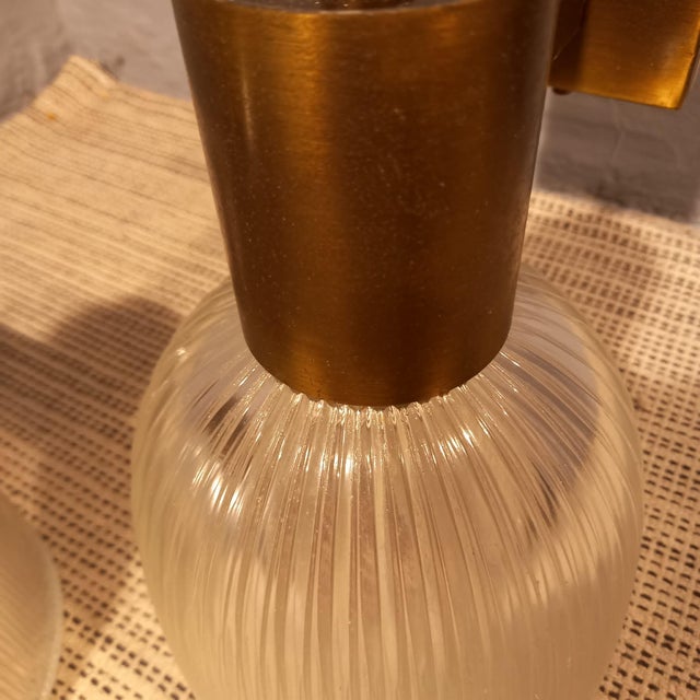 Gold Brass Wall Lamps with Ribbed Glass from Fidenza Vetraria in the Style of Azucena, 1950s, Set of 2 For Sale - Image 8 of 10