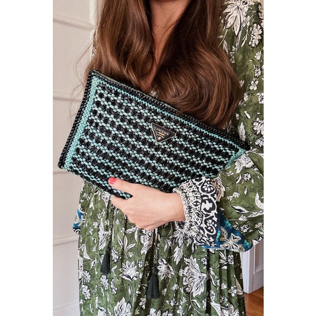 Black Vintage Prada Madras Clutch For Sale - Image 8 of 14