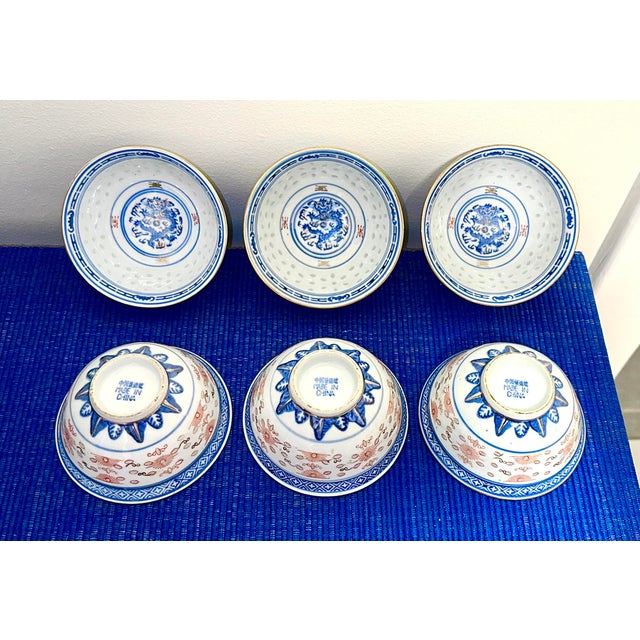 Vintage Chinese Rice Grain Bowls — Set of 6 For Sale - Image 9 of 12