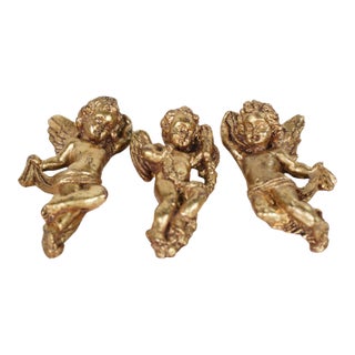 Mid-Century Set of 3 French Gold Leaf Cherub Wall Hangings For Sale