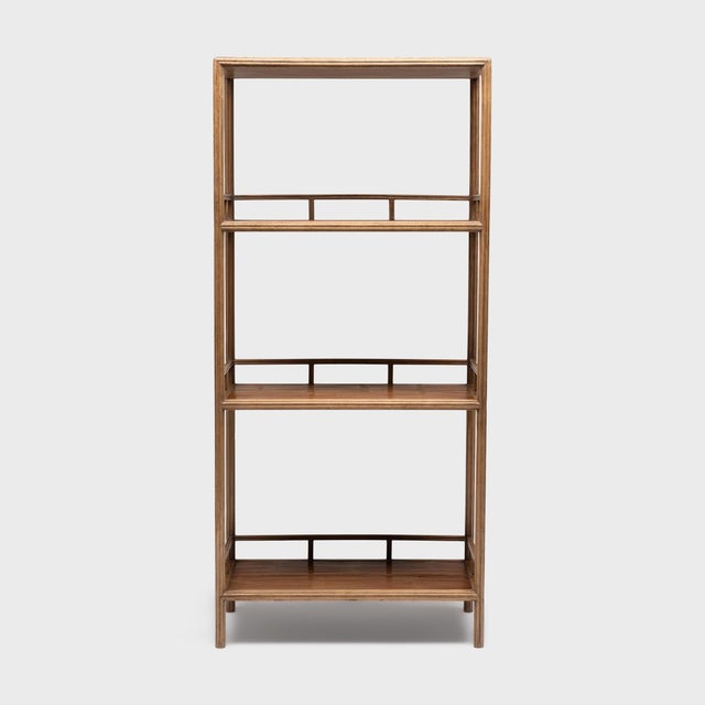 Chinese Pair of Chinese Reeded Golden Silk Shelves, C. 1900 For Sale - Image 3 of 8