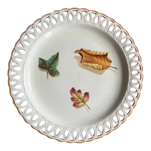 Antique 19th Century Wedgwood Shadow Leaf Creamware Serving Dish With Reticulated Border