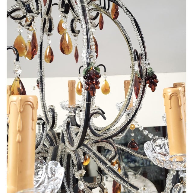 Vintage Italian Designer Beaded & Amber Glass Hot Air Balloon 8 Light Chandelier For Sale - Image 11 of 17
