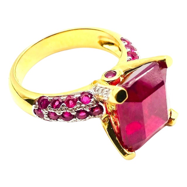 Bochic "Orient" Vintage African Ruby & Diamond Ring Set 18K Yellow Gold &Silver For Sale