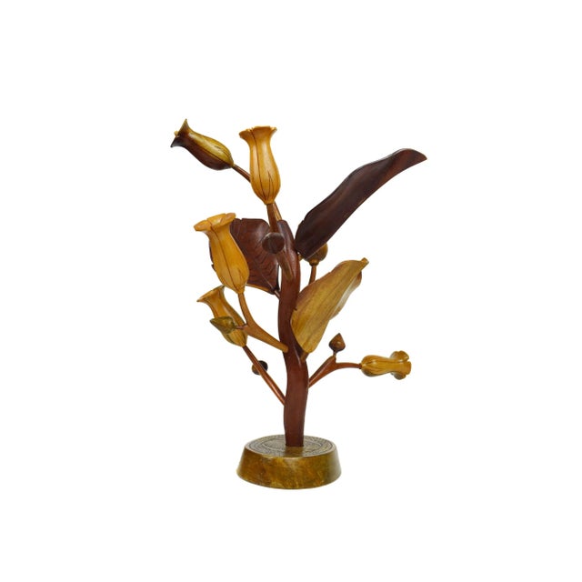 Mid 20th Century Mid 20th Century Modern Tall Carved Wood Floral Arrangement Art Sculpture For Sale - Image 5 of 11