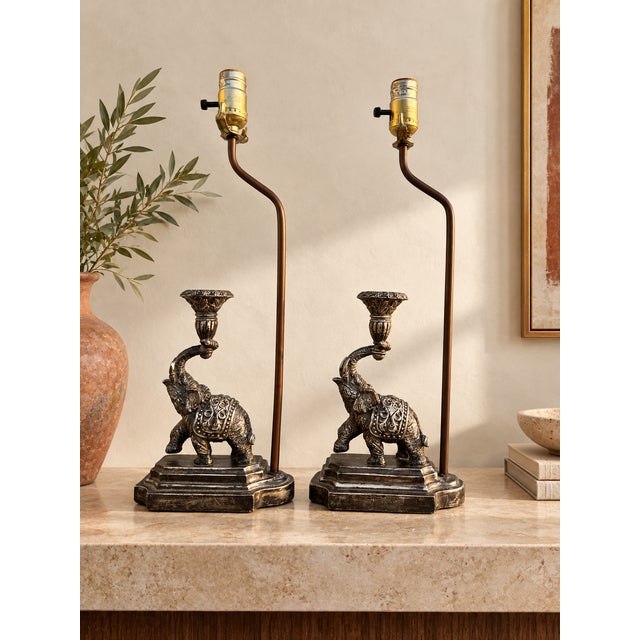 Hollywood Regency Ornate Elephant Sculptural Table Lamps - Pair For Sale In Miami - Image 6 of 9