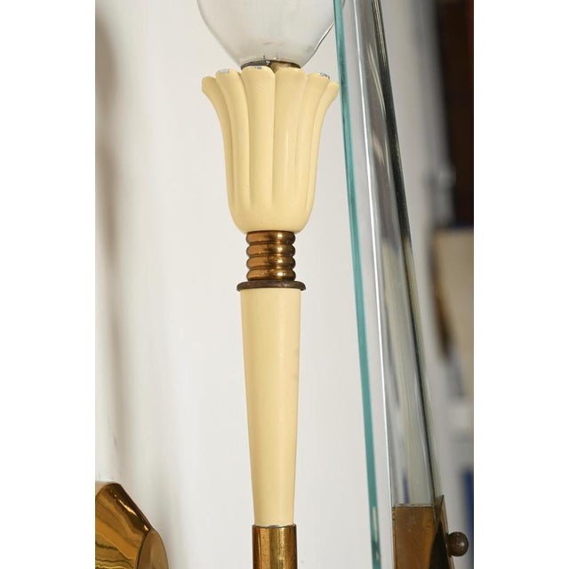 1950s Sconces in Glass, Brass and Cream Metal from Stilnovo, Italy, 1950s, Set of 2 For Sale - Image 5 of 17