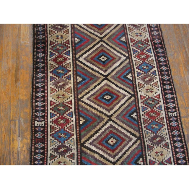 Early 20th Century 1900s Multicolor Diamond Antique North West Persian Rug 3'2" X 9'6" Handknotted Wool Carpet For Sale - Image 5 of 6